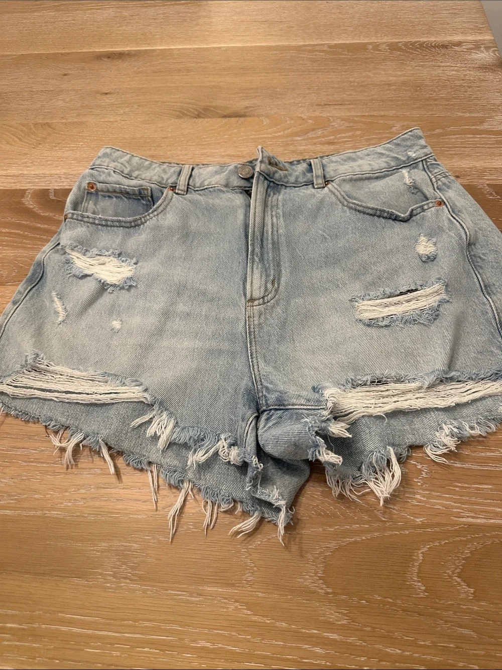 Garage Light Wash Distressed Denim Shorts